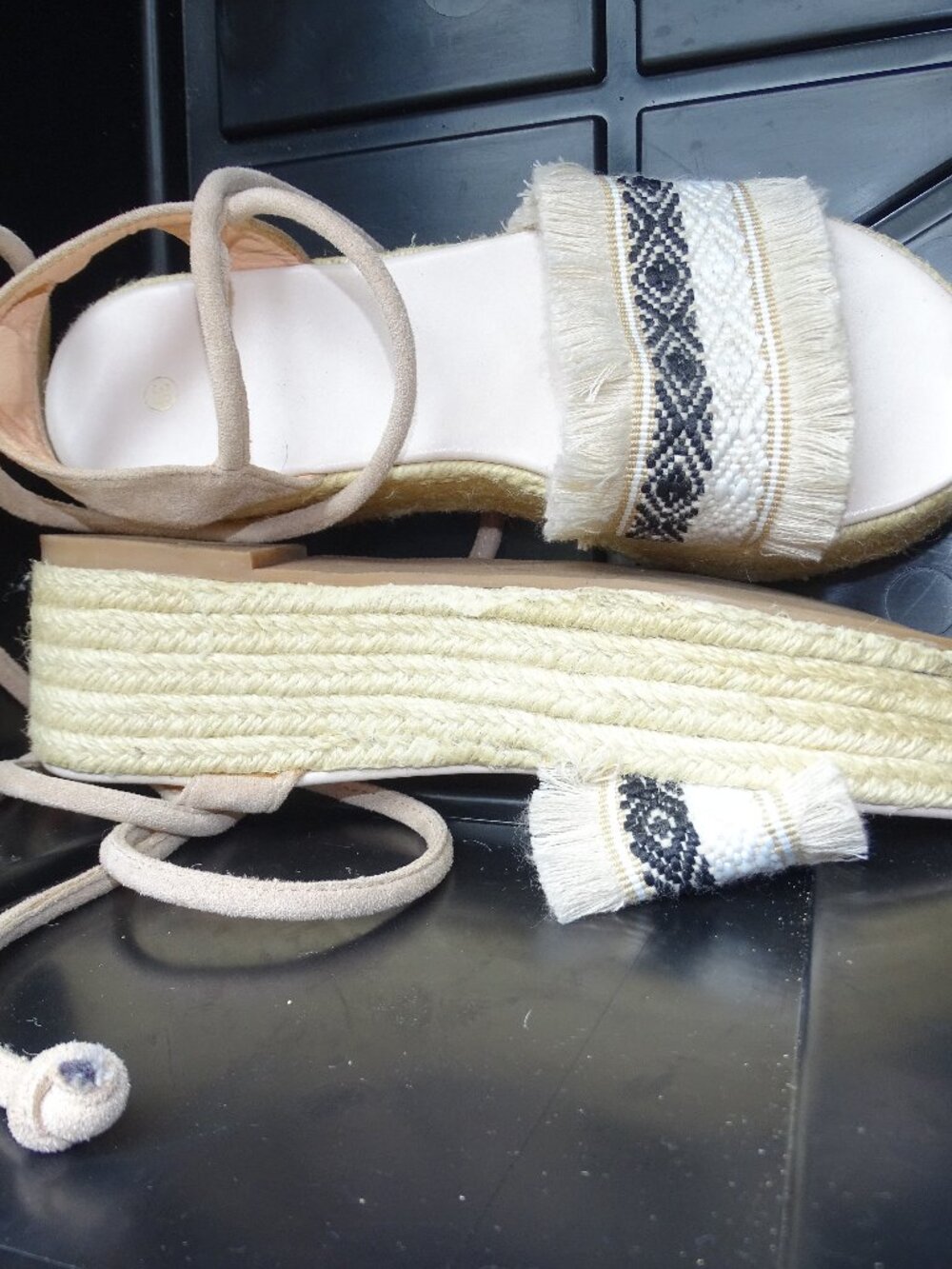 Espadrille Flatform Lace Up Sandals Fringe Woven Strap Boho Size 8